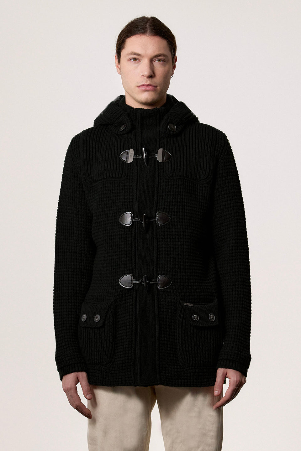 Short Duffle Coat With Nylon Black