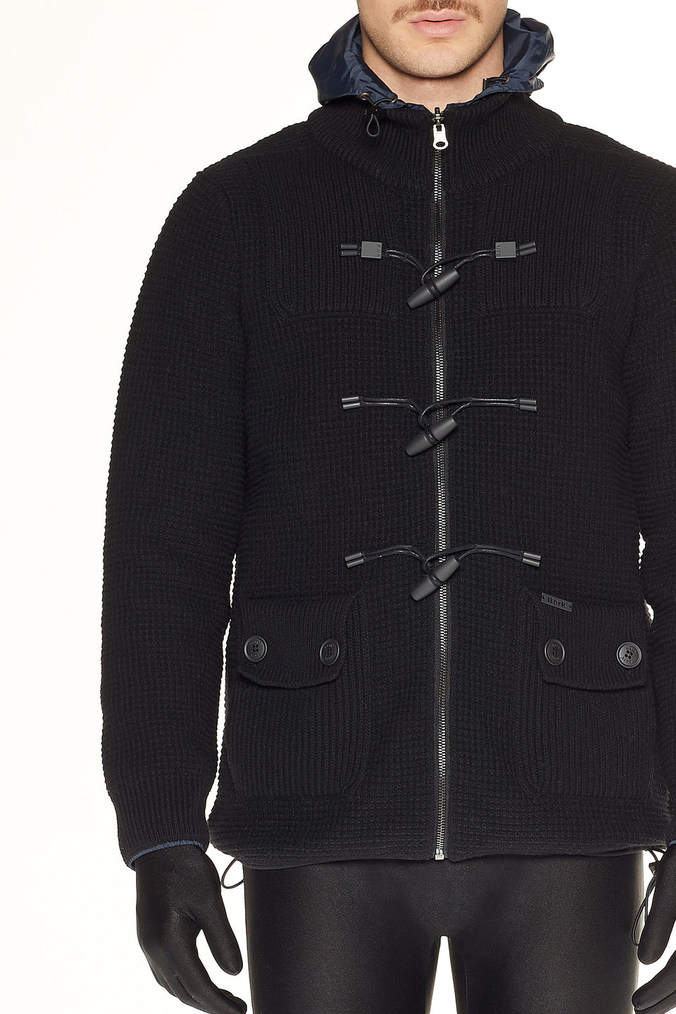 Short Duffle Coat with Nylon Black