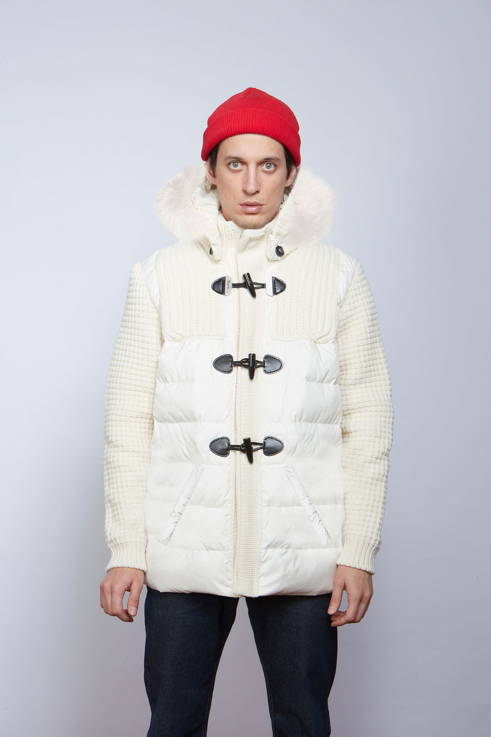 Short Down Duffle Coat With Zip Pockets Off White